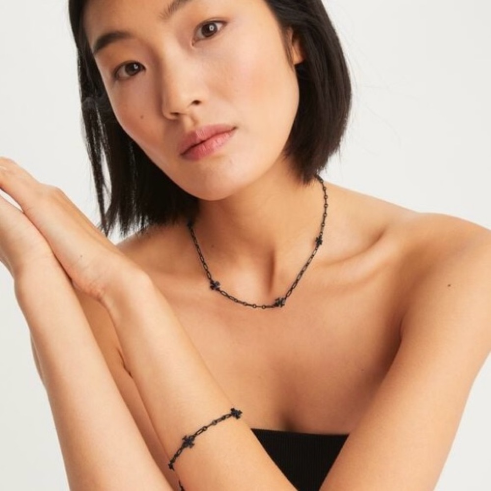 Tory Burch Roxanne Delicate Black Enamel Necklace